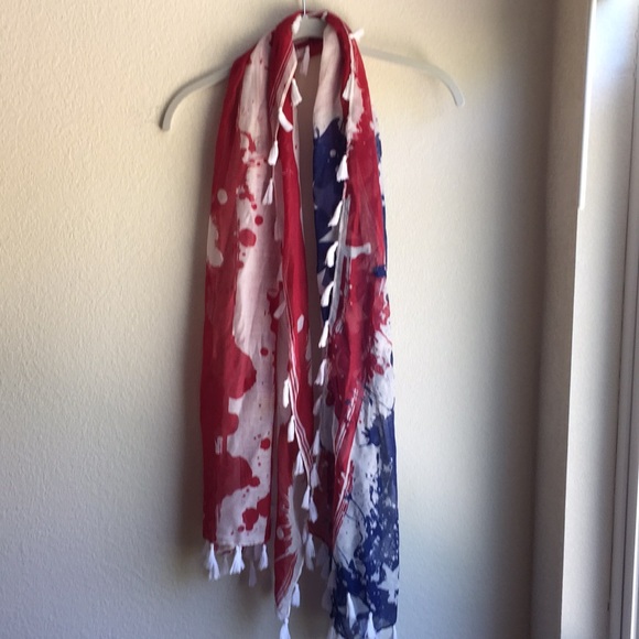 NWT Claire's Patriotic Red White Blue fabric withTassel 4th of July Scarf - Picture 2 of 7